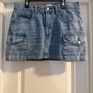 Denim Forum Light Blue Cargo Mini Skirt with Front Flap Pockets
